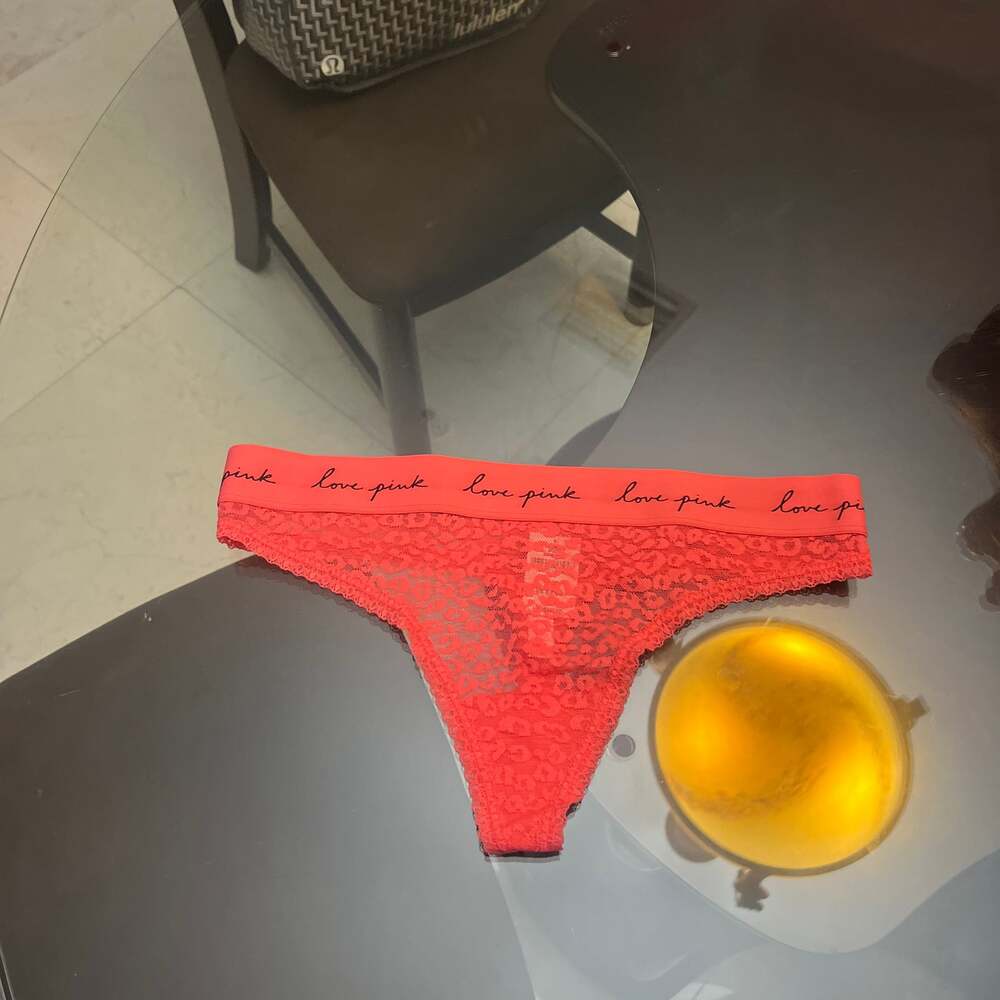 Victoria's Secret PINK Vintage Logo Waistband Lace Thong Panty Coral